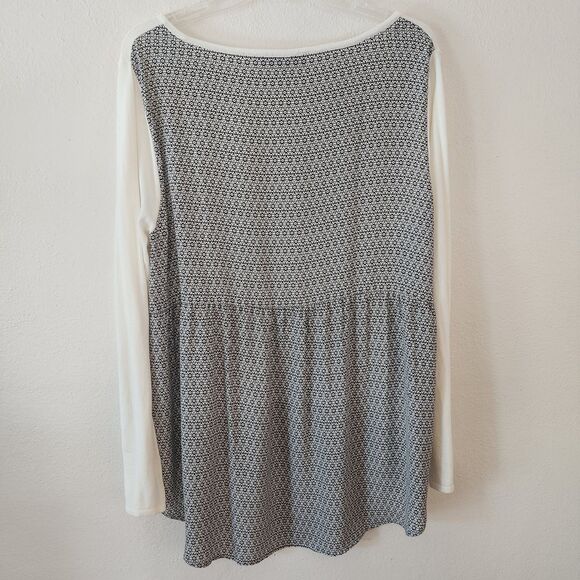 LOFT Cream Black Long Sleeve Layered Look Sweater Floral Geometric Top Size L - Picture 2 of 8